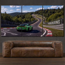Load image into Gallery viewer, Nurburgring Nordschleife Porsche 911 GT3 RS 3-piece framed canvas print – premium motorsport wall art