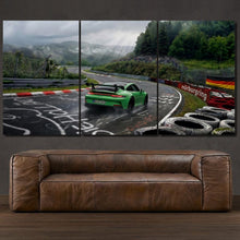 Load image into Gallery viewer, Nurburgring Nordschleife Porsche 911 GT3 RS 3-piece framed canvas print – premium motorsport wall art