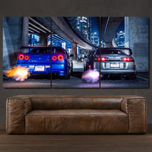 Load image into Gallery viewer, Toyota Supra MK4 Nissan GT-R R34 3-piece framed canvas print – premium motorsport wall art
