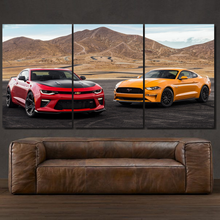 Load image into Gallery viewer, Chevrolet Camaro Ford Mustang 3-piece framed canvas print – premium motorsport wall art