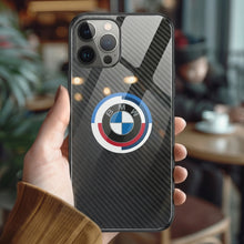 Load image into Gallery viewer, BMW 50th Anniversary Logo Tempered Glass iPhone Case